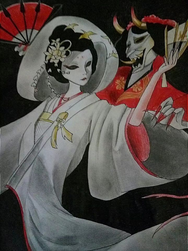手绘红蝶白无垢官宣海报(莫得板绘)