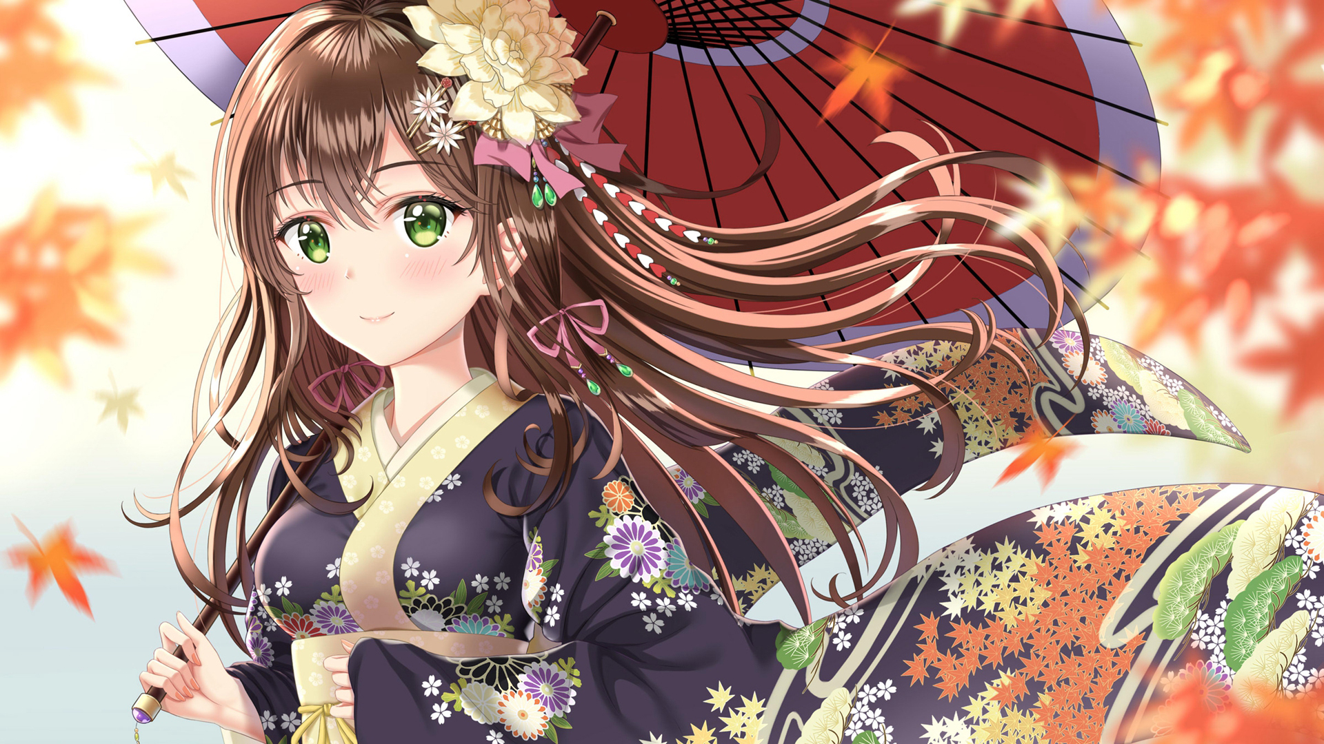 动漫和服少女唯美插画桌面壁纸