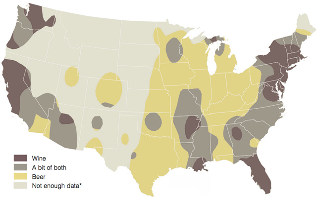 用地理图片标注美国不同地区的饮酒习惯差异