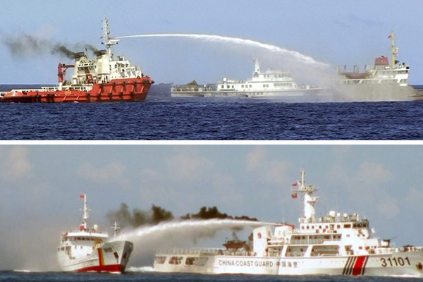 中越两国船只在冲突过程中喷射高压水炮