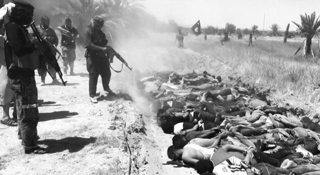 ISIS武装分子集体屠杀政府军士兵，并上传到社交网络