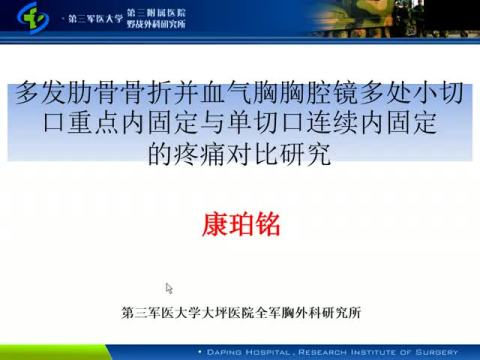 多发肋骨骨折并血气胸胸腔镜多处小切口重点内固定与单切口连续内固定 的疼痛对比研究