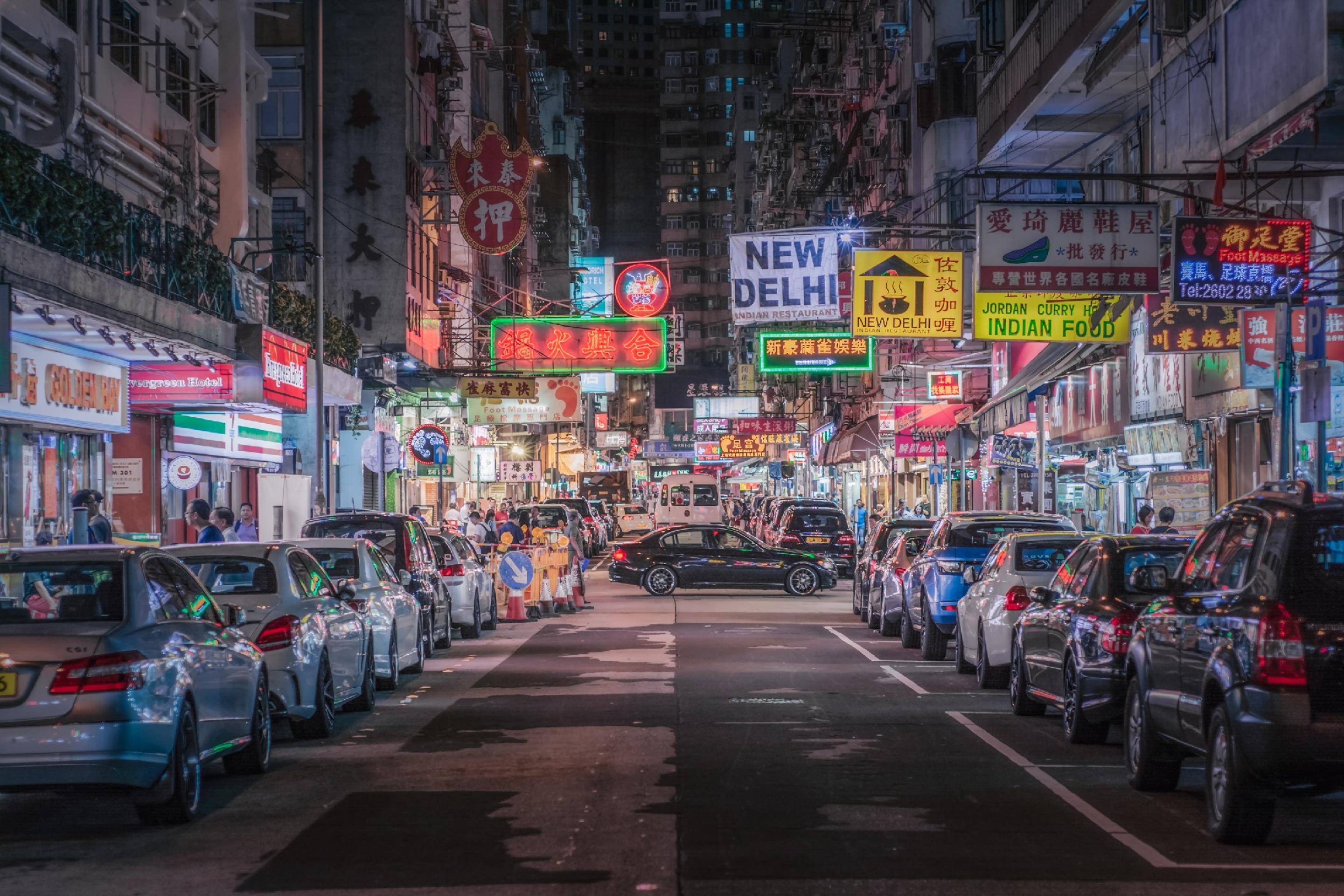 香港夜景街拍桌面壁纸