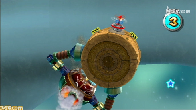 在《超级马力欧 银河 2》中，马力欧可以踩着钻头挖掘地面。图片截自《超级马力欧 银河 2》