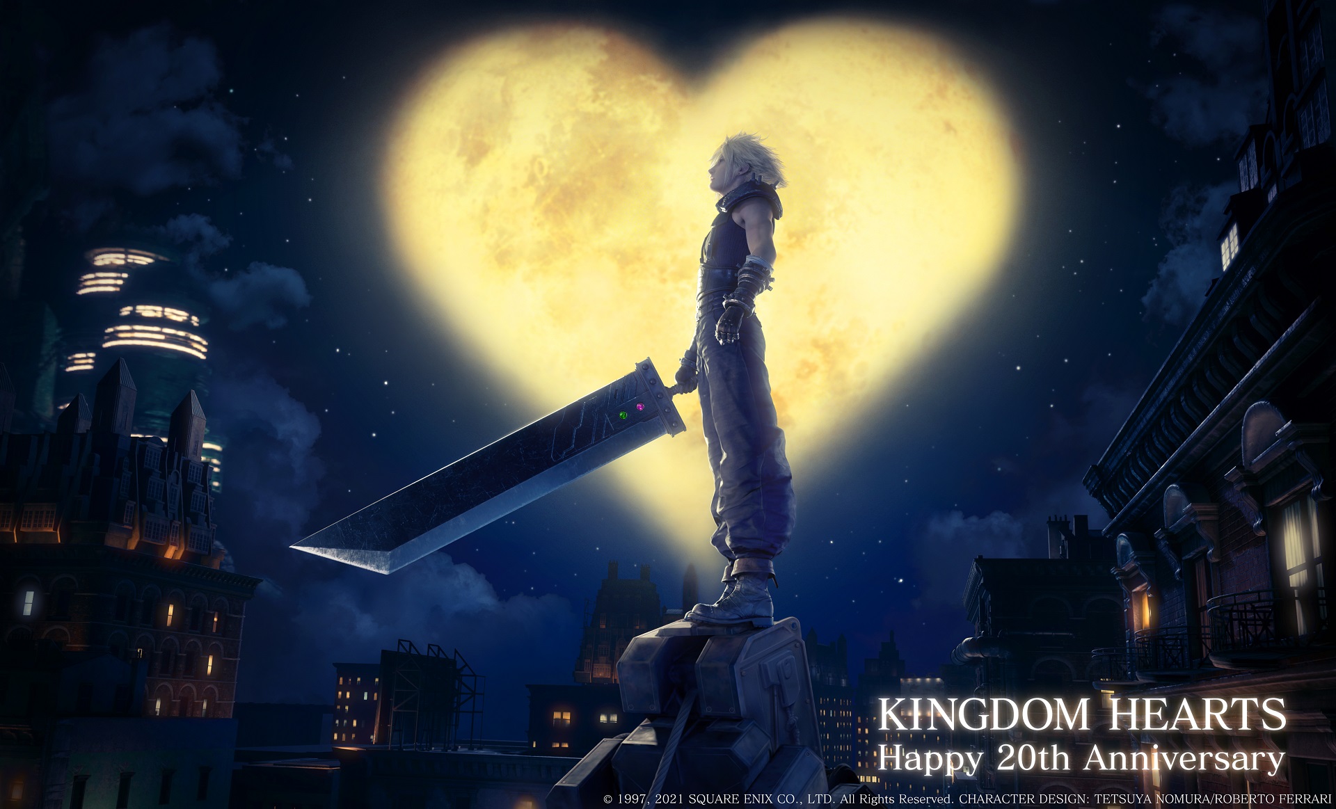 《最终幻想 7》官方发布的《王国之心》20 周年贺图