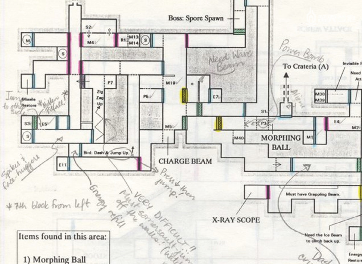 《超级密特罗德》Brinstar 区域地图。图片由斯蒂芬·里斯提供。