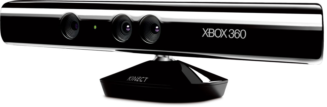 2010 年发售的初代 Kinect。2013 年与 Xbox One 主机同捆发售的是第二代产品